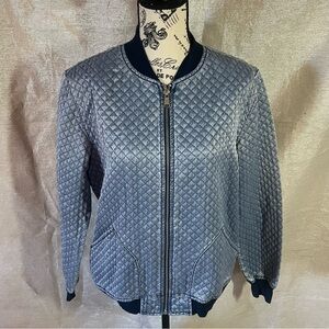 Quilted Blue Bomber Jacket - Women's Lightweight Coat